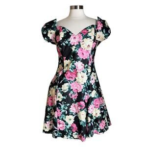 Vintage Jessica McClintock Gunne Sax Floral Bow Detail A-Line Dress Tulle Bottom